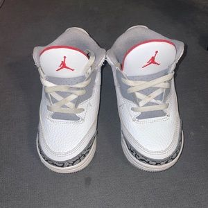 Jordan Retro 3 White Fire Red Cement Grey Leather High Top Toddler Kids Sneakers